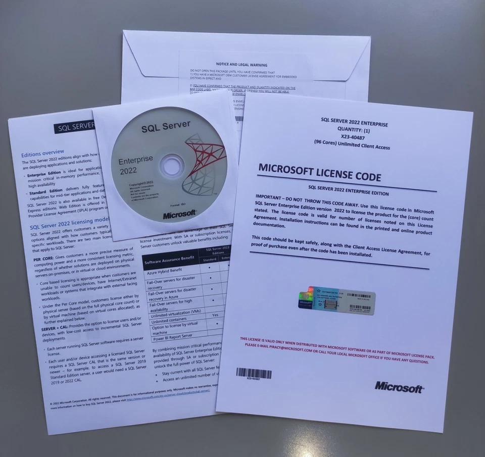 SQL Server 2022 Enterprise 96 Core License & DVD Unlimited CALs with CoA - Image 1 of 4
