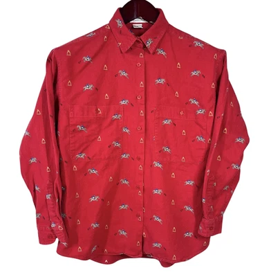 Vintage Gap Clothing Co Shirt Womens Sm AOP Equestrian Horse Jumping Stirups - Image 1 of 4