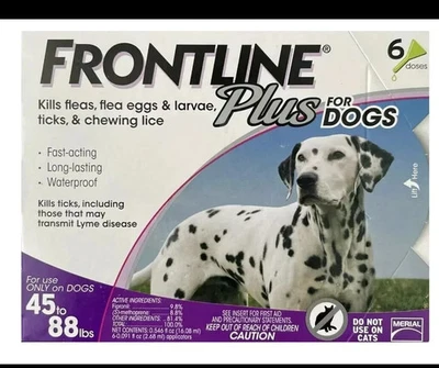 Frontline Plus Large Dogs 45-88 lbs Flea & Tick 6 Doses – Free Shipping USA