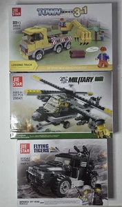 Lot of 3 Jie Star COMPLETE Building Sets Town Military Flying Tigers w/ boxes - Picture 1 of 9