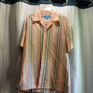 Royal Diamond pfirsichfarben und grau gestreiftes Button-Down-Hemd Größe Large - Bild 1 von 5