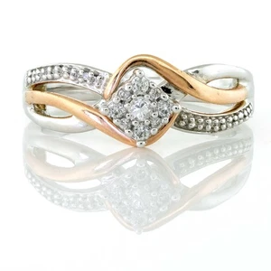 Two-Tone Gold Cluster Swirl Bridal Engagement Ring Natural Diamond 0.30ct - Picture 1 of 5