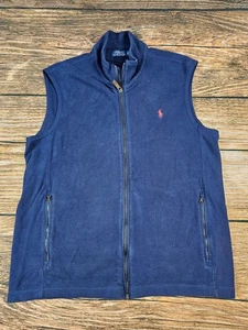 Polo Ralph Lauren Men’s L Blue Full Zip Heavy Cotton Vest Zip Pockets Red Pony - Picture 1 of 7