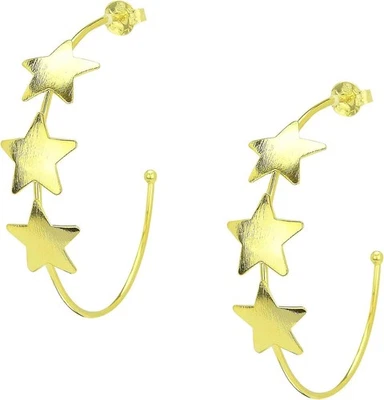 Sheila Fajl Silvina Star Statement Brushed Gold Plated Hoop Post Earrings NEW - Image 1 of 4