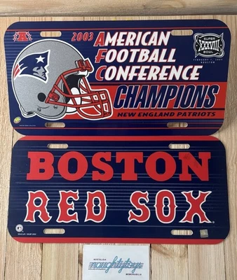 Vtg Y2K Boston Red Sox & New England Patriots Plastic License Plate Lot ~ 12x6” - Image 1 of 4