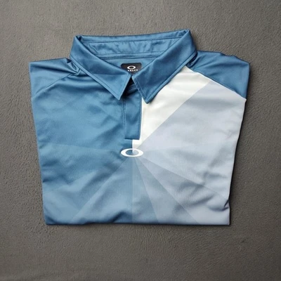 Oakley Polo Shirt Mens XL Blue White Regular Fit Golf Performance Geometric - Image 1 of 4