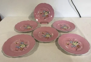 Antique 1880's BRUDER SCHWALB CARLSBAD 6 Pink Plates Flowers & Butterflies 7.5” - Picture 1 of 17