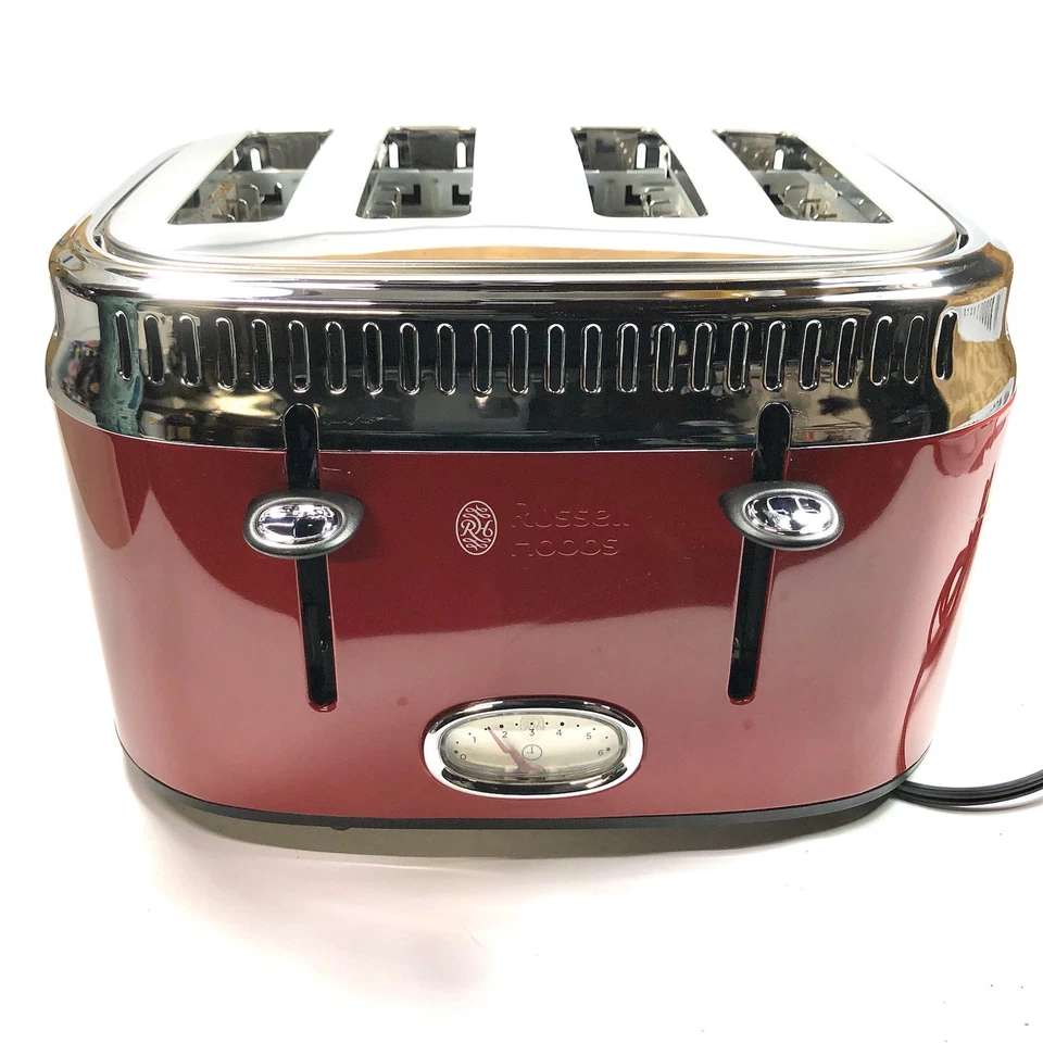 Tostadora Russell Hobbs roja cromada 4 rebanadas estilo retro probada limpia TR9250RDR Foto 1 de 4