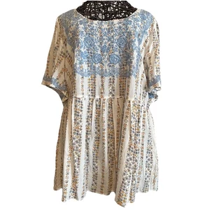 Savanna Jane Top Women’s L Icy Blue Floral Embroidered Print Boho Fall Festival - Picture 1 of 7