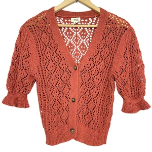 A.N.A. A New Approach Crochet Knit Cardigan Sweater Womens Size M Coral Boho - Picture 1 of 10