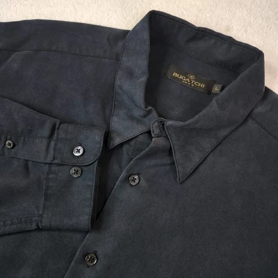 BUGATCHI Uomo Black Dress Shirt Mens Large Designer Button Up Rayon Classic  - Image 1 of 4