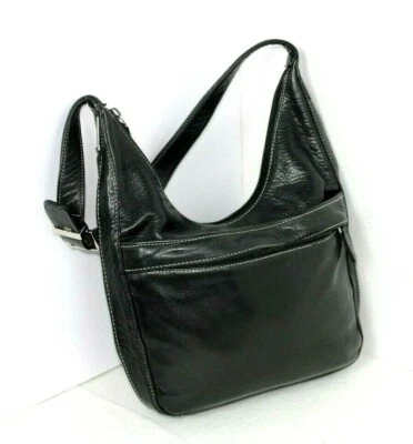 PERLINA BLACK GENUINE LEATHER SHOULDER HANDBAG HOBO BAG    - Imagem 1 de 4