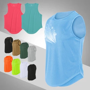 T-shirt fitness canotta maglietta senza maniche palestra canottiera tinta unita sportiva sciolta ♡ - Foto 1 di 15