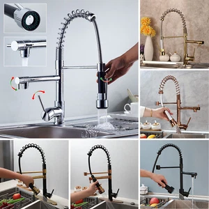Kitchen Sink Pull Out Taps 2-Function Swivel Mixer Faucet Single Hole Deck Mount - Picture 1 of 66