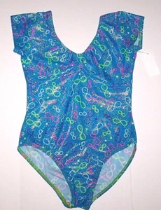 Motionwear Leotard Bodysuit SS Gymnastics Teal Print Hologram Mystique New Women - Picture 1 of 8