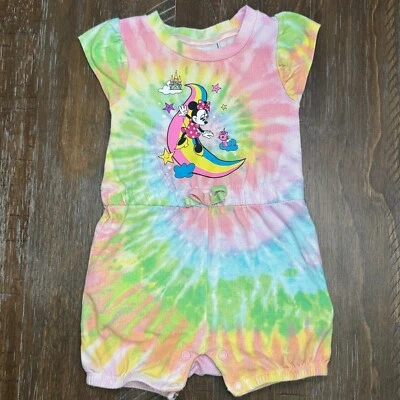 Vintage Disney Romper Tie Dye Minnie Mouse Moon Stars Outfit 6M - Image 1 of 4