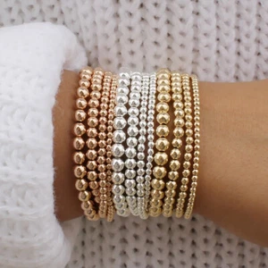 Pulseras apilables de lujo con cuentas de oro de 14k para mujer bohemia 4 mm 5 mm 6 mm 8 mm - Imagen 1 de 10