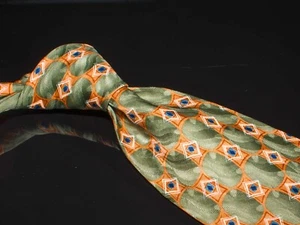 Jos. A. Bank Silk Tie Green Tan Geometric Men's Designer Necktie China - Picture 1 of 4