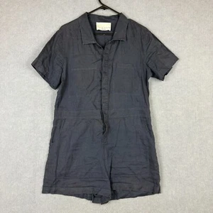 Decjuba Romper Womens Medium Navy Blue Pure Linen Shirt Collared Pockets - Picture 1 of 6