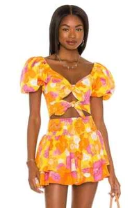 AGUA BENDITA Yellow Funky Blooms Bailee Top Size Medium NWT $227 - Picture 1 of 6