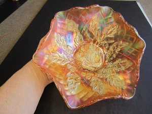 VTG Millersburg Marigold Carnival Glass Nesting Swan Ruffled Glass Bowl Stunning - Picture 1 of 8
