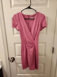 Womens Pink V Neck Dress Size Small Zipper Rubber Ducky Prod. Short Sleeved Midi - Picture 1 of 5