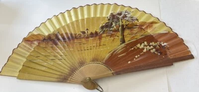 ANTIGUO ABANICO CHINO DE MADERA PINTADO A MANO Foto 1 de 4