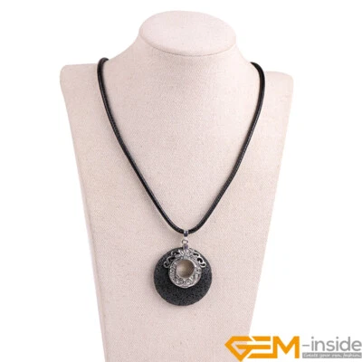 Collar de cuero colgante piedra esponja volcánica lava 40 mm joyería de moda Foto 1 de 4