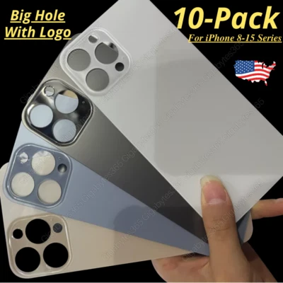 10 Lot For iPhone 15 14 13 12 11 XS 8 Back Glass Replacement Big Hole Rear Cover - Image 1 of 3