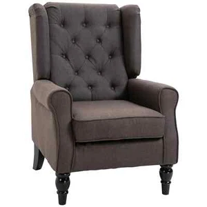 Retro Accent Chair Wingback Armchair Wood Frame Button Tufted Design Brown - Picture 1 of 12