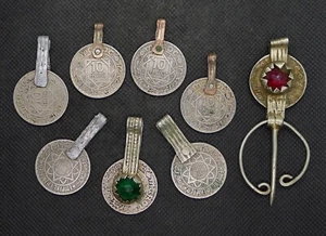 Lot Pendentifs Pièce Fibule Ancien Bijou Collier Maroc Parure Ethnique Berbère - Imagen 1 de 2