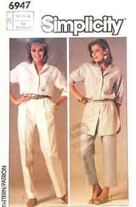 1980er Simplicity Misses Hemd, Hose Muster 6947 Größe 10-14 ungeschnitten - Bild 1 von 2