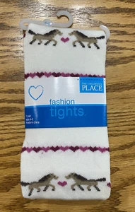 The Children's Place Girls Size 4-5 HORSES Stripes & Pink Hearts Knit Tights NWT - Picture 1 of 4
