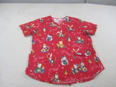Camisa Médica Cherokee Enfermera Mujer Mediana Roja Navidad Osos Ropa de Trabajo Uniforme Foto 1 de 4