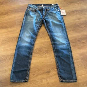 NEW True Religion Geno Big T Slim Jean Red Orange Dark Wash Denim $249 Size 36 - Picture 1 of 7