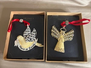 Monet Christmas Ornaments Dove & Angle Enameled/Jeweled/Boxed Gifts - Picture 1 of 5