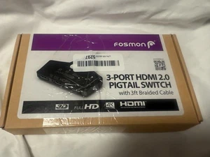 Fosmon 3-Port HDMI Switch with Pigtail Cable 3ft Braded Cable HD8198 - Picture 1 of 6