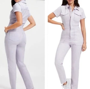 NWT Good American Fit for Success Lilac Mist Denim Jean Short Sleeve Jumpsuit - Picture 1 of 7