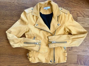 IRO Ashville Distressed Leather Motorcycle Jacket Yellow 36 - Picture 1 of 10
