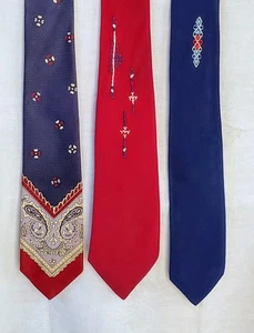3 cravatte art deco vintage anni 40 50 cravatta magra rosso blu MCM RETRÒ Majesty Metcalf - Foto 1 di 11