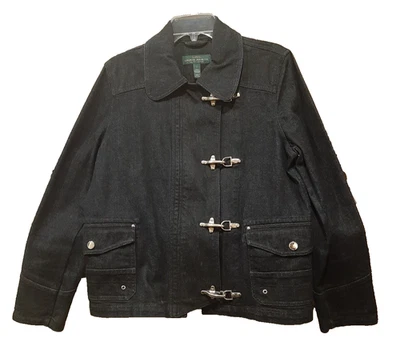 LRL Ralph Lauren Jeans Co Black  Denim Jacket  Firemen's Clasp Women's Large EUC - Image 1 of 4