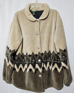Vintage '90's Cabelas Fleece Jacket Beige Southwestern Geometric Tribal Womens L - Picture 1 of 5