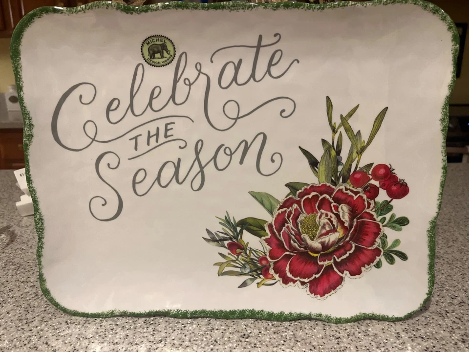 Michel Design Works Christmas Bouquet Celebrate Melamine Serveware Cookie Tray - Image 1 of 1