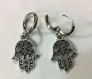 ORECCHINI EARRINGS UOMO DONNA CERCHI  CIONDOLO MANO DI FATIMA HAMSA D UNISEX - Imagen 1 de 1