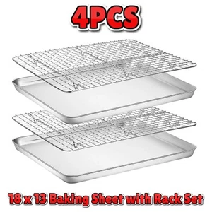 Stainless Steel Baking Sheet Set, 18x13 Inch with 2 Pans and 2 Cooling Racks - Picture 1 of 7
