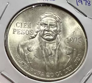1978 MEXICO SILVER 100 PESOS BRILLIANT UNCIRCULATED CROWN - Picture 1 of 2