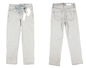 Frayed High Rise Straight-Crop Women's Lace-Up Jeans 8/29 NWT Afterglow Stripe - Picture 1 of 1