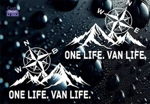2x Calcomanías de vinilo One Life Van Life Compass Mountain cámper furgoneta caravana 4x - Imagen 1 de 3