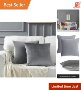 Decorative Throw Pillow Covers Velvet 18x18 Square Soft Cushion 2 Pack Grey - Picture 1 of 8