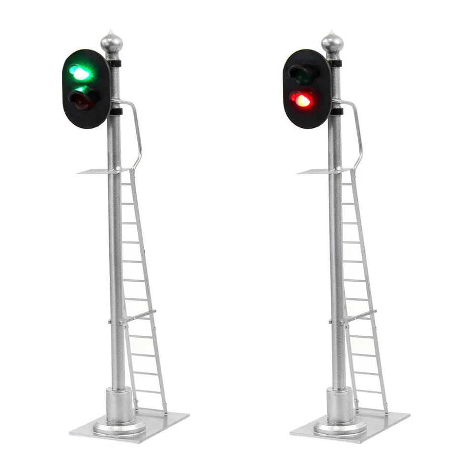 2pcs O Scale 1:43 Model Railway Signals Green Red Block Signal with Ladder - Image 1 of 4